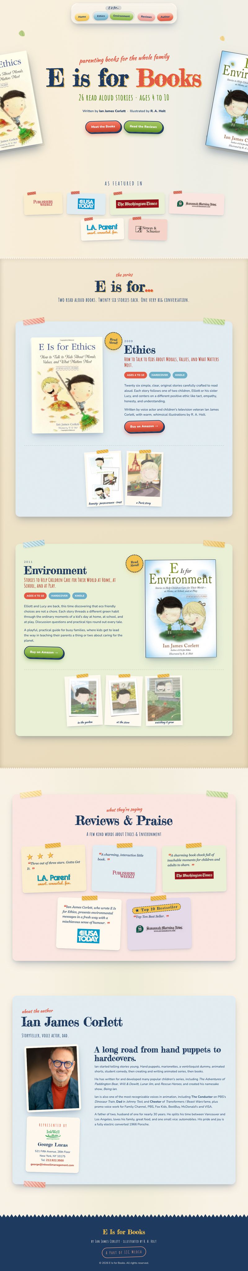 E Is For Books live website, hover to scroll through