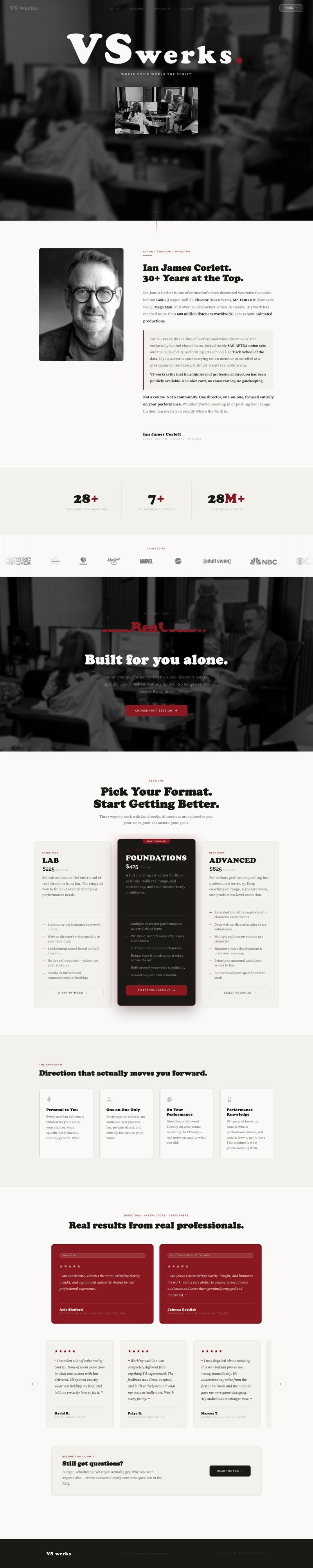 VSWERKS site preview (in development), hover to scroll through